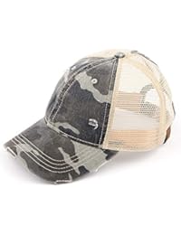 H-6140-914-0684 Distressed Trucker Hat - Black Camo/Beige Mesh