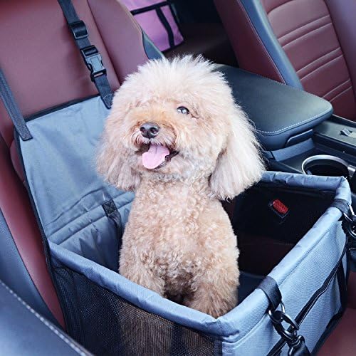 PBNICE Portable Pet Car Booster Seat Foldable Dog Seat with Clip-On Safety Leash / Zipper Storage Pocket / Seat Belt Tether / Perfect for Small and Medium Pets up to 10 lbs
