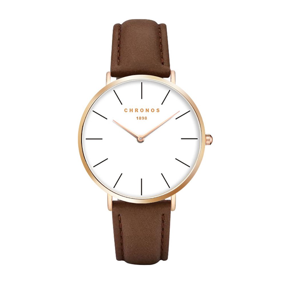 CHRONOS Mens Leather Strap Wrist Watches Quartz Causal Thin Analog Minimalist Unisex Watch (Brown-Rose Gold)