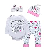 Lankey Newborn Baby Girls Clothes Floral I Am Adorable, Mom's Beautiful Bodysuit Romper +Pants +Headband+Hat Outfits