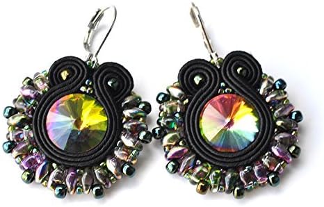 Vitrail soutache earrings, elegant earrings with colorful glass crystals