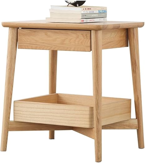 Amazon Zr 無垢材 ベッドサイドテーブル リビングルーム 電話テーブル サイドテーブル 引き出しと収納棚付き 寝室 ナイトスタンド収納キャビネット 家具 サイドテーブル オンライン通販