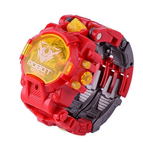 Livoty Kids' electronic Watch Manual Transformation Robot Toys Electronic Watch Deformed Robot Toy for Boy Girl Children Gift (red)