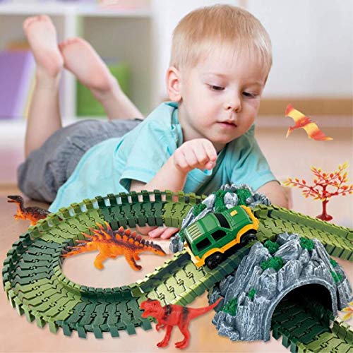 image for IDEKO Dinosaur Track Toy, 216Pcs Dinosaur Toys Race Car Flexible Track