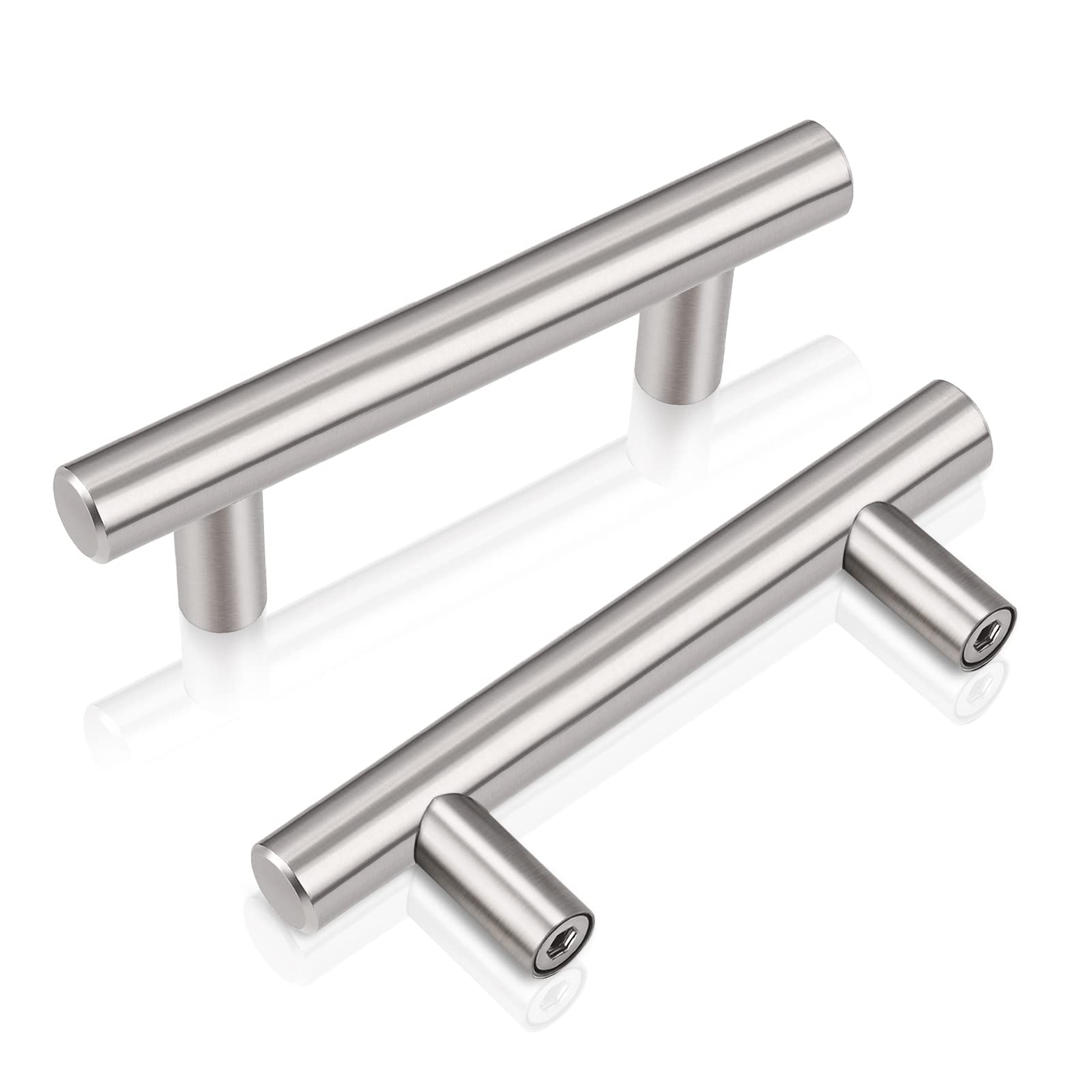 PinLin 20 Pack Kitchen Door Handles 76mm Hole Centre Brushed Nickel Cabinet Handles Stainless Steel Cupboard T Bar Handle (Screws Included)