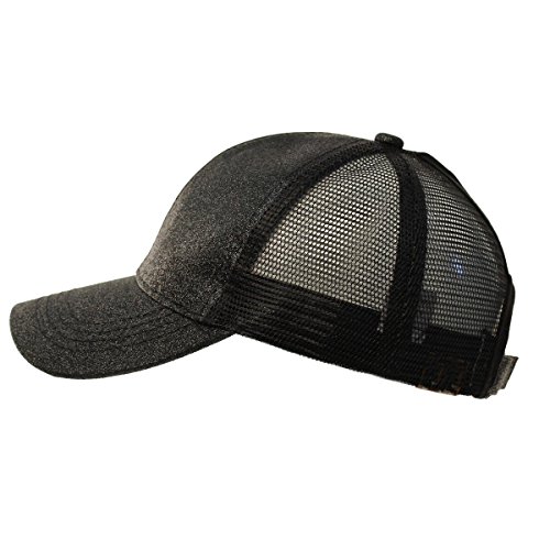 ATIMIGO Trend Glitter Black Baseball Cap for High Ponytail Womenâ€™s Messy Bun Glitter Trucker Baseball Cap Special for Women Girl