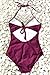 CUPSHE Women's Crochet Halter Padding One Piece Swimsuit Medium Burgundy