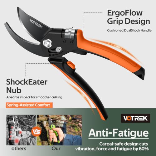 VOTREK® 8.5" Garden Secateurs for Weak Hands, Professional Bypass Pruner | Patented Stepless Handle, Japanese SK5 Blades, Heavy Duty Pruning Shears, Gardening Scissors for Grass, Branches & Stems
