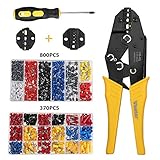 Vastar Insulated Wire Terminals Crimping Tool - Ratchet Crimper Plier Crimp Terminals Connectors 1170pcs for 22-10AWG
