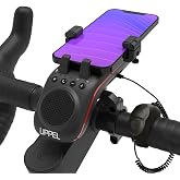 UPPEL Bluetooth Speaker Bicycle, Multifunctional Bike Phone Holder 10-in-1- LED Light - Bike Horn - Microphone - Ideal for Road &amp; Mountain Bike (Black)