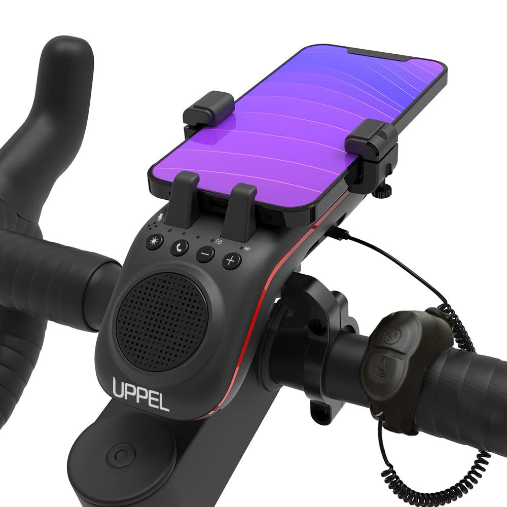 Photo 1 of UPPEL Multifunctional Bike Speaker & Phone Holder - Bicycle Headlight, Horn, Microphone & Power Bank (5000mAh), Ideal for Mountain & Road Cycling