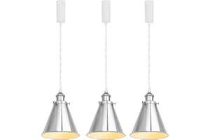 KAYYELAMP 3Pcs Adjusted Corded H-Type Cone Shade Silver Track Light 3.2 Feet E26 Base Vintage Design for Kitchen Sink Living Room Loft(No Bulb,Track)