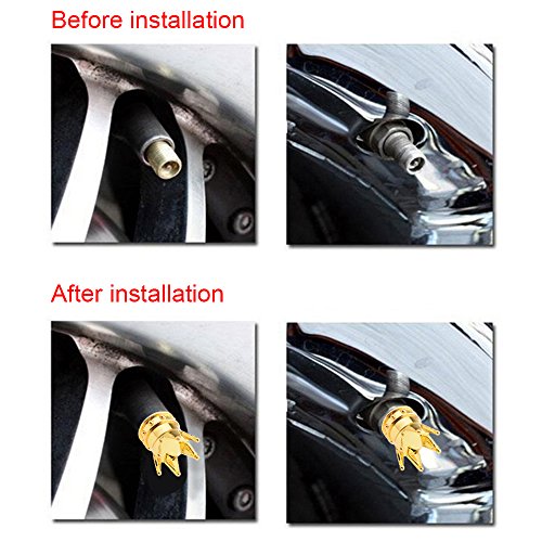 Universal Royal Crown 8mm Car/Motorcycle Wheel Rim Tire Air Stem Valve Caps Kit (Pack of 4, Gold)
