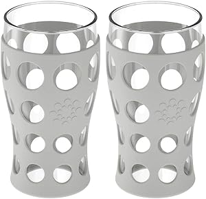Lifefactory 20-Ounce BPA-Free Indoor/Outdoor Protective Silicone Sleeve Beverage Glass, 2-Pack, Stone Gray
