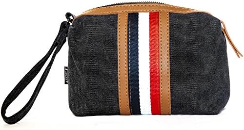 Toiletry Bag Travel Kit (Dopp Kit) for Men and Women Makeup Bag Cosmetic Pouch with 3 Compartments Handmade Premium Quality Black Canvas Perfect Gift