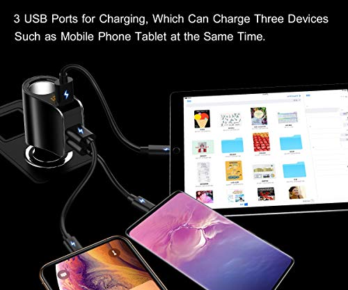 Car Charger Extension Cigarette Lighter Adapter,Socket Splitter with 3 USB and Voltage Meter,Compatible for iPhone 8/7/X/6S/XR,iPad,Samsung Galaxy S9/S8,iPad,GPS,Android Phone (Black)