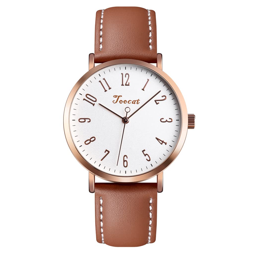Toocat Fashion Women Wrist Watch, Lady Simple Leather Quartz Watches Ultra-Thin Waterproof Analog Watches for Girls Student
