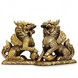 Feng Shui Set of Two Golden Brass Chi Lin/Kylin