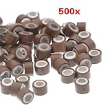 Leegoal 600 Pcs Brown 5mm Silicone Lined Micro Rings Links Beads Linkies For I Tip Hair Extensions