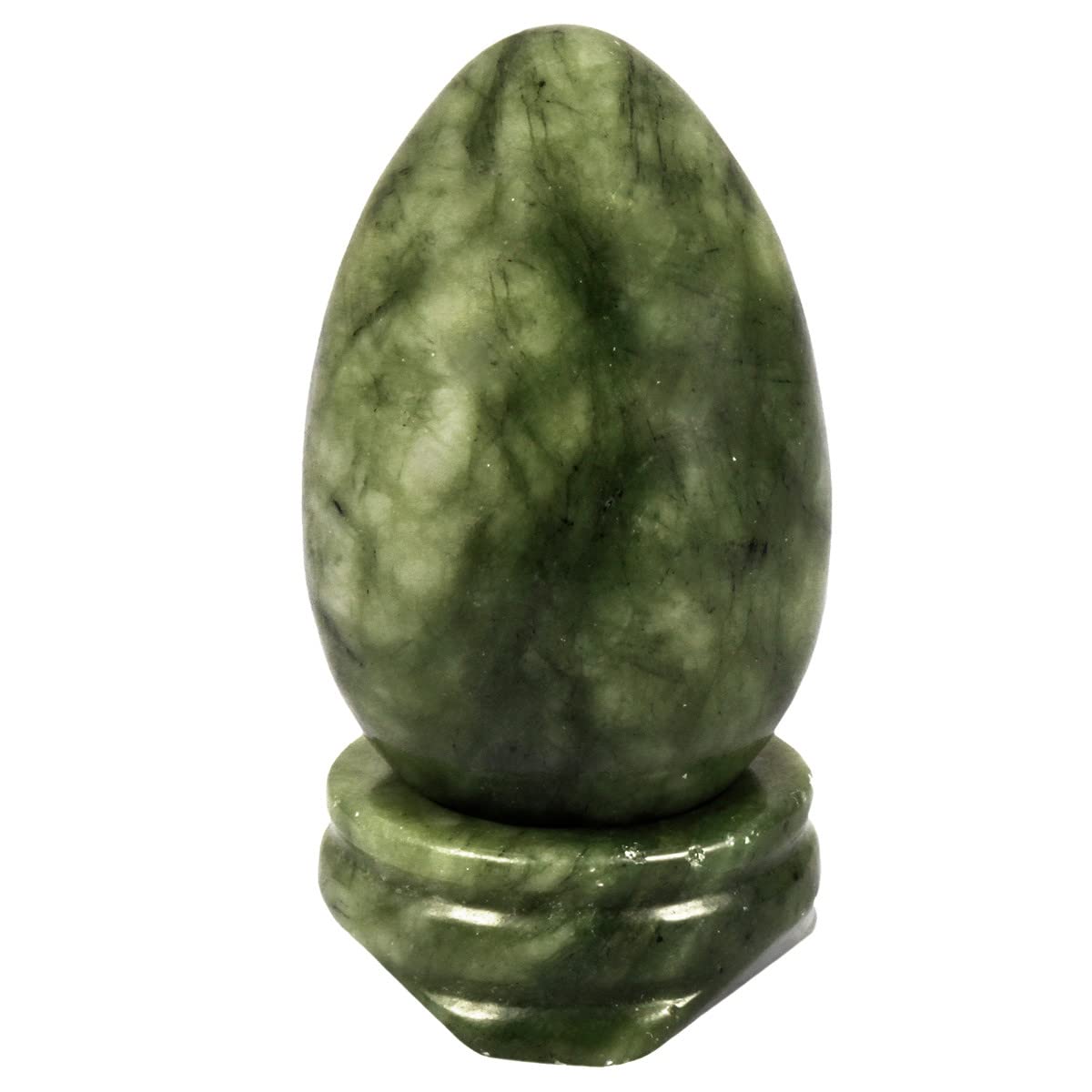 Nupuyai Crystal Egg with Stand for Home Decoration,Carved Polished Stone for Reiki Chakra Healing Green Jade