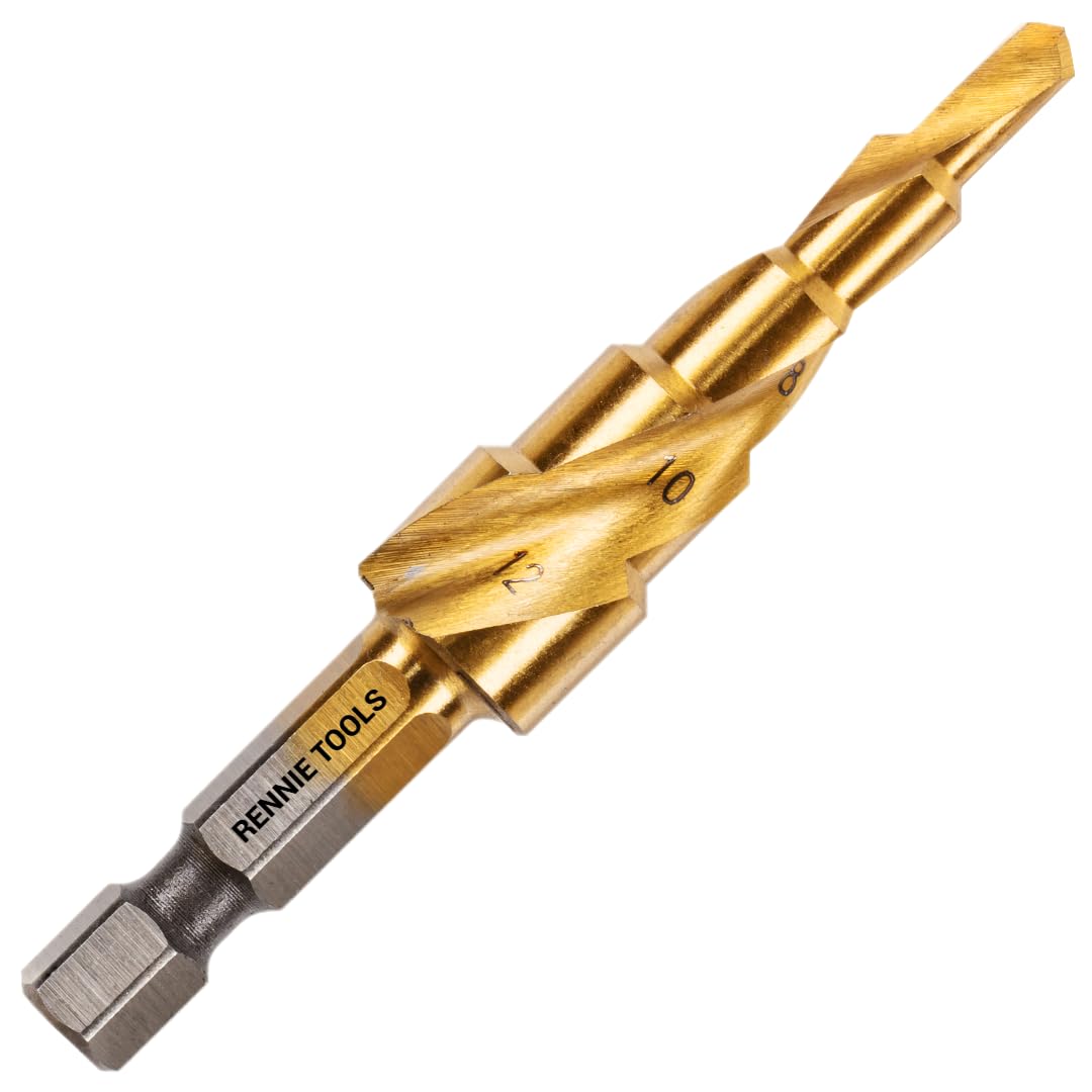 4mm to 12mm Spiral Flute Step Drill Bit, High Speed Steel Titanium Coated, Metric Hex Shank, HSS Tool For DIY Plastic Wood Steel Metal Aluminum Copper. Cone Cutter Hole Cutter Drill Bit