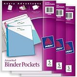 Avery Binder Pockets, Assorted Colors, 8.5" x 11", Acid-Free, Durable, 15 Total Slash Jackets, 3 Packs (75254)