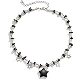 Y2K Star Crystal Charms Pendant Choker Necklace Irregular Crystal Stone Trendy Boho Chunky Star Jewelry Accessories