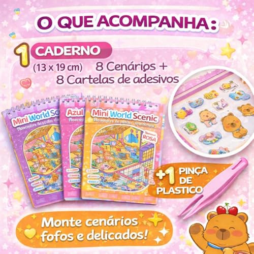 Caderno Adesivo 3D Com 8 Cenários Criativos DIY Com Pinça Stickers Spiral Adultos e Crianças Cores Sortidas Premium