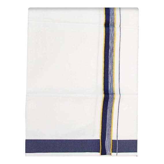 Mens Cotton Fancy Border Normal Dhoti (Size : FS-Per Piece - 2Mtrs) Color Blue