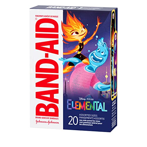 BAND-AID BRAND ADHESIVE BANDAGES FOR MINOR CUTS & SCRAPES, WOUND CARE FEATURING DISNEY’S ELEMENTAL CHARACTERS, FUN BANDAGES FOR KIDS AND TODDLERS, ASSORTED SIZES, 20 COUNT