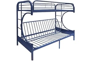 ERYE Metal Twin Over Full Futon Bunk Bed with 2 Ladders, Convenient C-Shaped Metal Twin Over Full Futon Bunk Bed Frame Twin Over Full Bedframe Space Saving Design for Kids Teens Boys and Girls, Navy