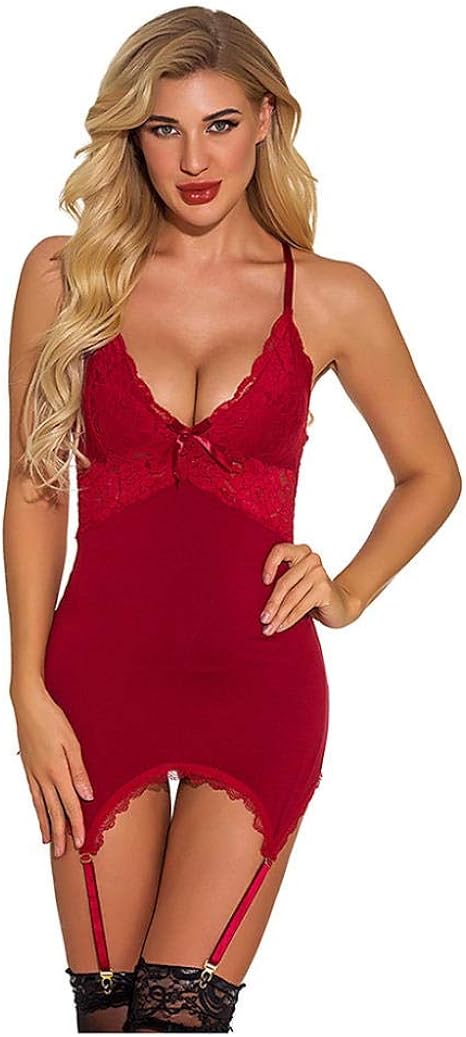 Women's Lace Babydoll Nightgown - Open Front Halter With Back Straps, Sexy Sleepwear