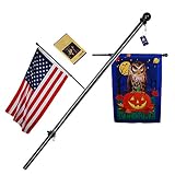 A-ONE 56" Tangle Free Aluminum Flagpole for Grommet or House - American US Flag Pole Kit with Anti-wrap Sleeve, Stainless Steel Rust Prevention Clip & Decorative Ball, Black