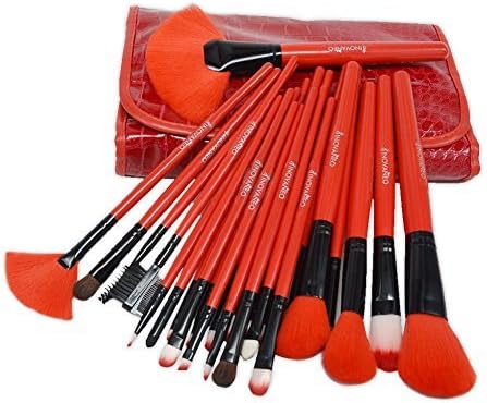 Inovaneo 24pcs Professional Cosmetic Makeup Brush Set with PU Leather Case Cosmetics Tool Kit Red
