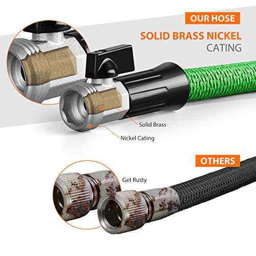 HooSeen Expandable Garden Hose, 75ft Flexible Kink-Free Water Hose with Double Latex Core, 3/4" Solid Nickel Plating Fitting and Shut Off Valve,Expanding Garden Hose for Watering