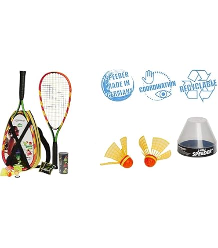 Set Speedminton FUN – 2 Raquetas, 2 Speeders (HELI Y Fun), 2 Luces – Para Playa, Parque, Sin Red, Ideal Familias