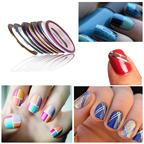 New8BEauty Nail Art Kit - 3D Rhinestones Colorful and Neon Wheels - Nail Striping Tape Strips (3D Rhinestones Colorful and Neon Wheels) FREE Emery Board - Thumbnail 5