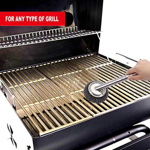 LitLife Travel Grill Scraper BBQ Brush - Safe Bristle Free Stainless Steel Barbecue Grill Tools Cleaner Brush with Steel Wool Scrubbers for Porcelain/Weber Gas/Charcoal Grill