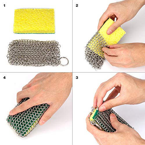 GAINWELL Stainless Steel Chainmail Scrubber Steel Cast Iron Cleaner, Dishwasher Safe, Cleaner Scraper & Scrubber for Your Cast Iron Skillet - Thumbnail 3