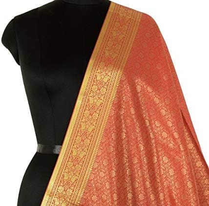 Banarasi Dupatta Indian Art Silk Woven Zari Brocade Long Stole Red