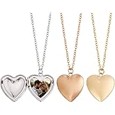 PLIGREAT 3 Colors Heart Photo Locket Necklace for Women, Stainless Steel Pendant Holds Pictures Golden Heart Open Locket Necklaces 17.7 Inch Chain Memorial Pendant Gift