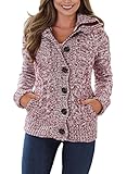 Annflat Women's Chunky Hooded Cable Knit Sweaters Fleece Lined Cardigan