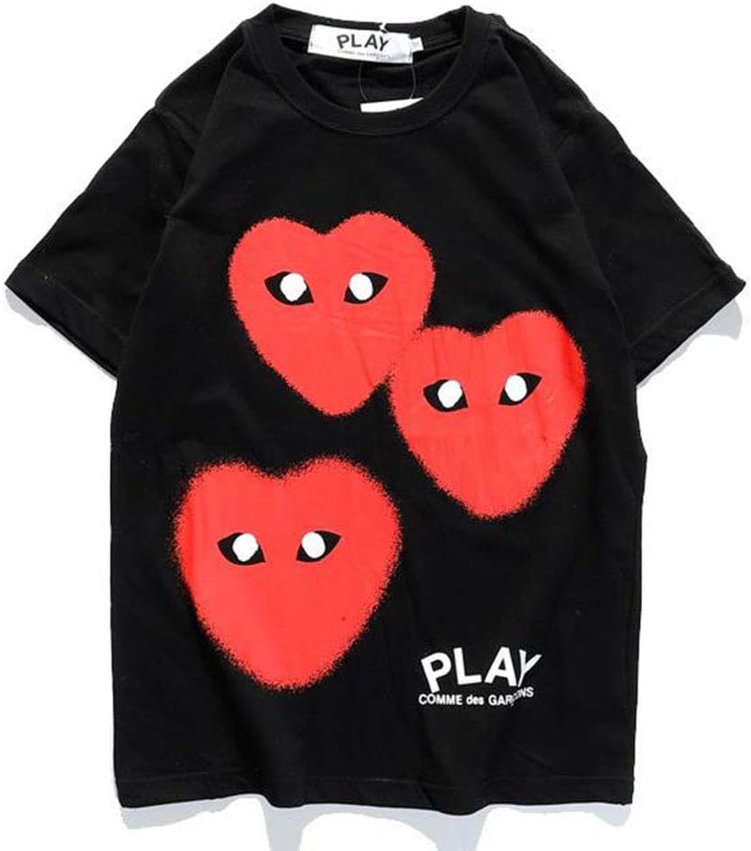 Play T Shirt Three red Hearts Print Men and Women Couples Short Sleeve T-Shirt