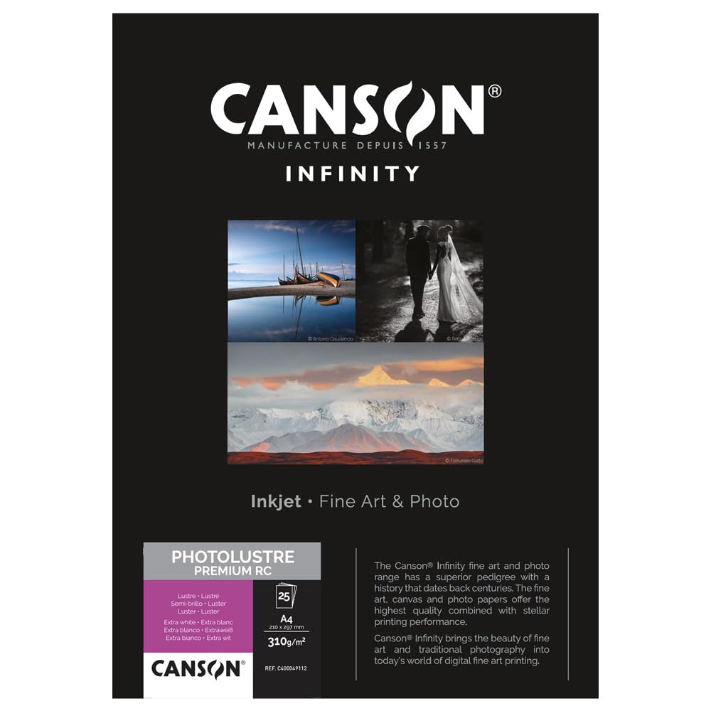 CANSON Infinity Photo Lustre Premium RC 310gsm A4 Photo Paper, 25 Extra White Sheets, Ideal for Professional Photographers