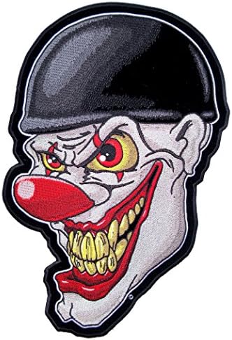 Leather Supreme Medium Crazy Evil Clown Face With Turtle Helmet Biker Patch-Red-Medium