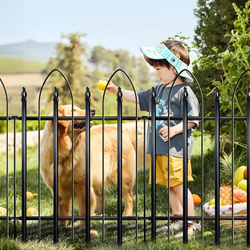 Thealyn Metal Garden Fence Panels, 81cm H x 61cm W, 5-Pack (Total 3m), Rustproof Powder-Coated No-Dig Decorative Border Edging for Yard, Patio & Walkway, Flower Bed, Dog Barrier