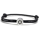 Dreamtimes Star of David Nautical Bracelet Handmade Stainless Steel Hexagram Pendant Jewish Link Bracelets Heart of Faith Star of David Bracelet Lucky Protection Jewelry for Women Mens
