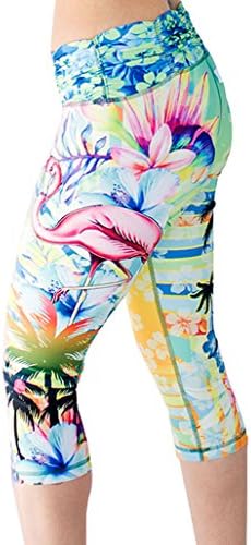 Appleletics Women's Unique Multi-Patterned Yoga Leggings Capri Pants (Small, Tropical Flamingo)