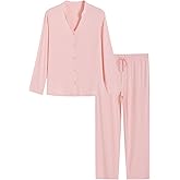 Latuza Women's Petite Viscose Button Up Pajamas Set Petite Size Long Sleeve PJs