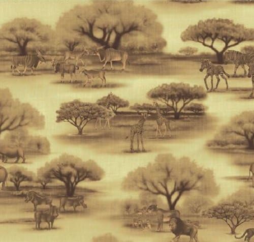 Fat Quarter African Savannah Animals Dark Yellow Quilting Cotton Quilting Fabric